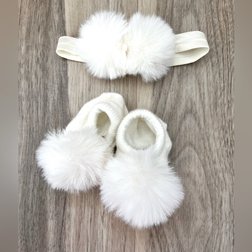 Baby Girl Matching Headband and Socks pom poms winter Elsa Frozen princess